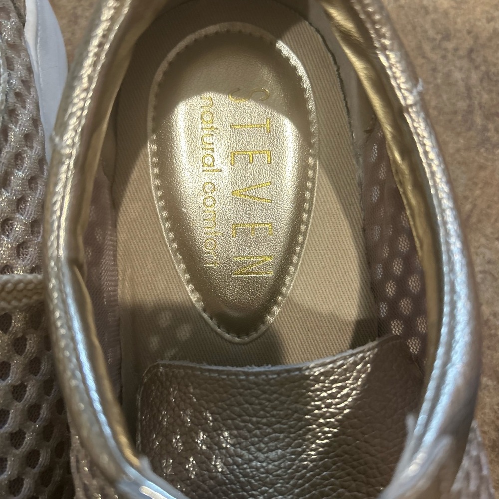 Steve Madden STEVEN Napa natural comfort leather gold sneakers gym shoes - Picture 6 of 11